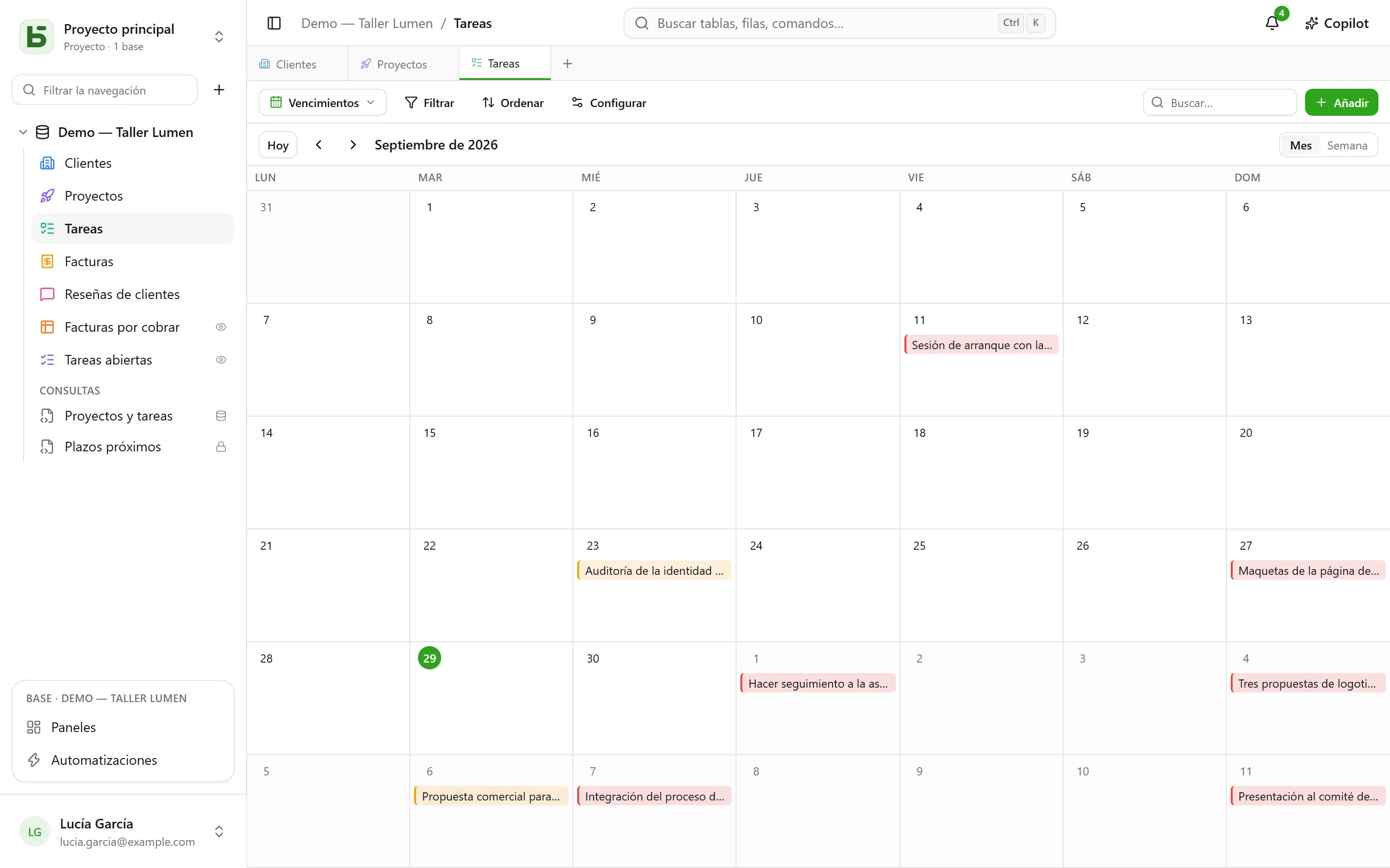 Un calendario por fecha de vencimiento