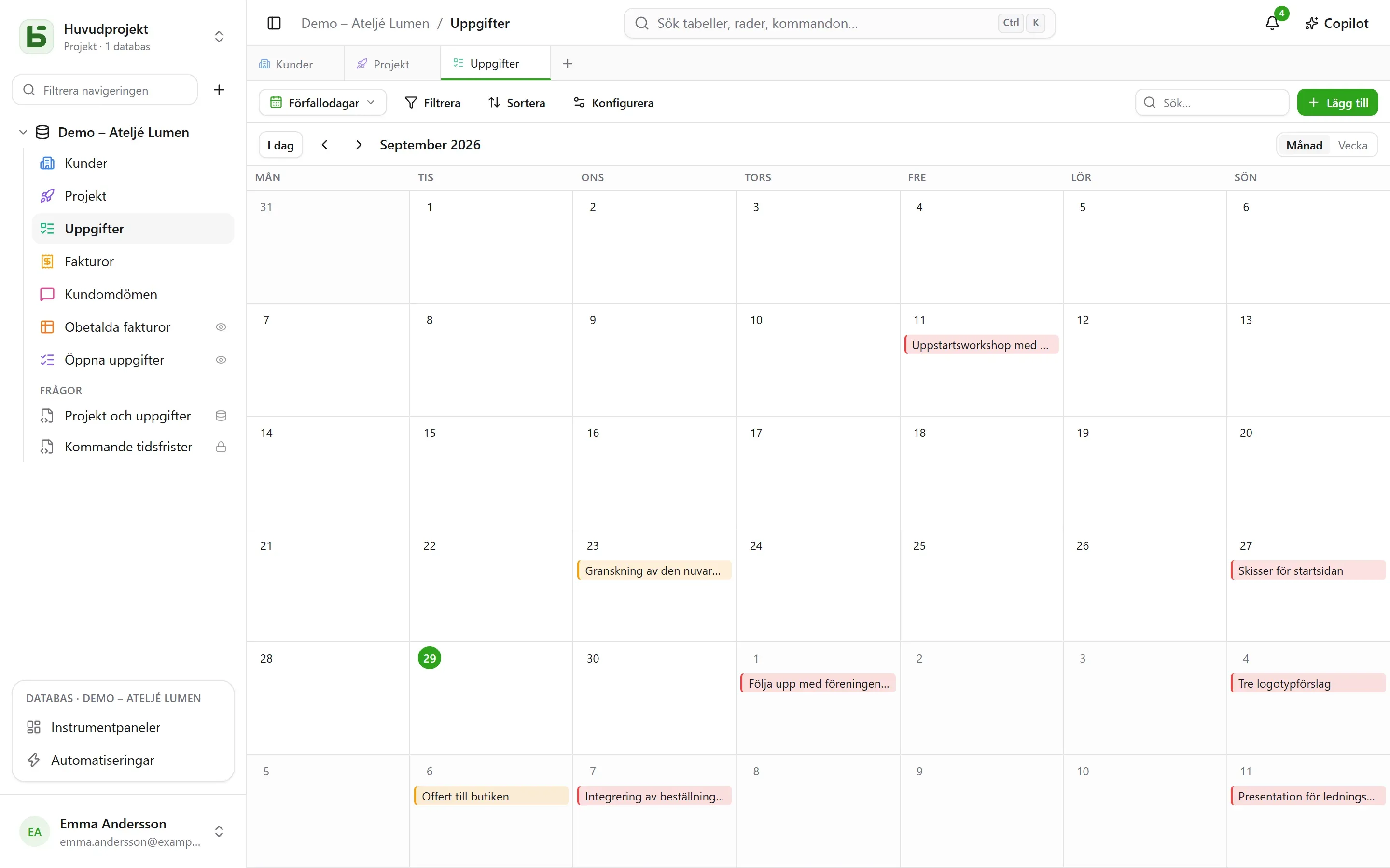 En kalender efter förfallodatum