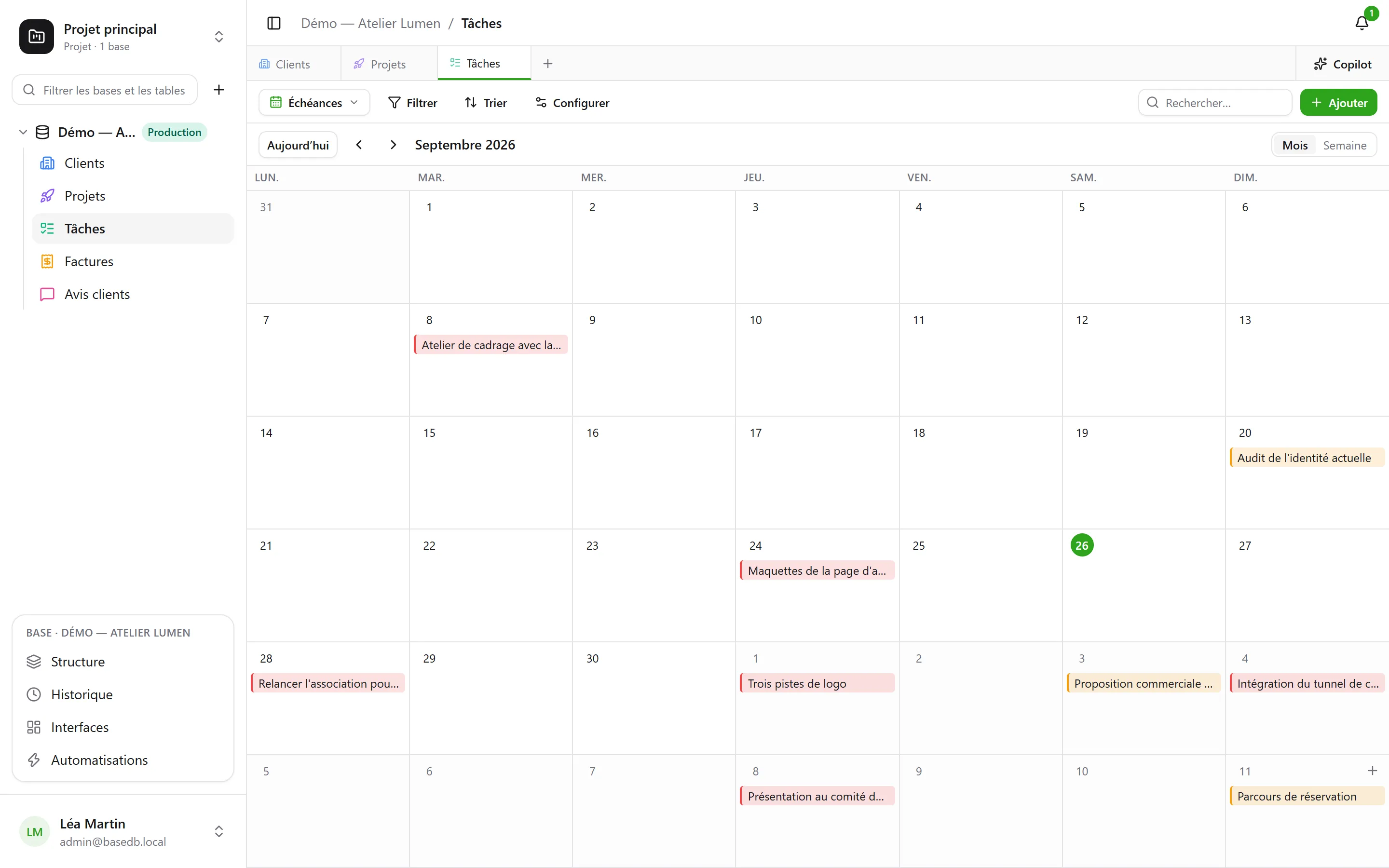 Un calendrier par échéance