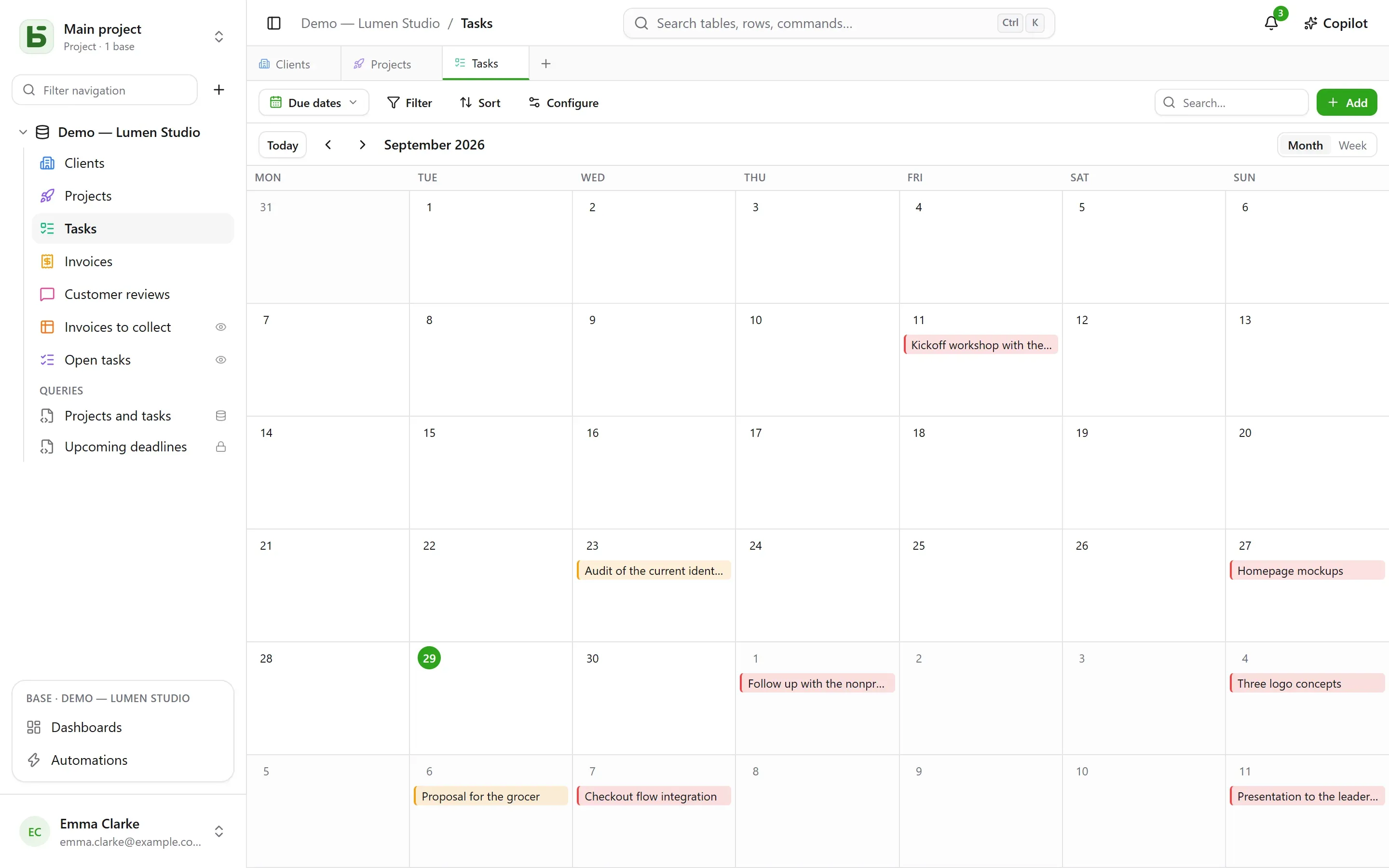 A calendar by due date