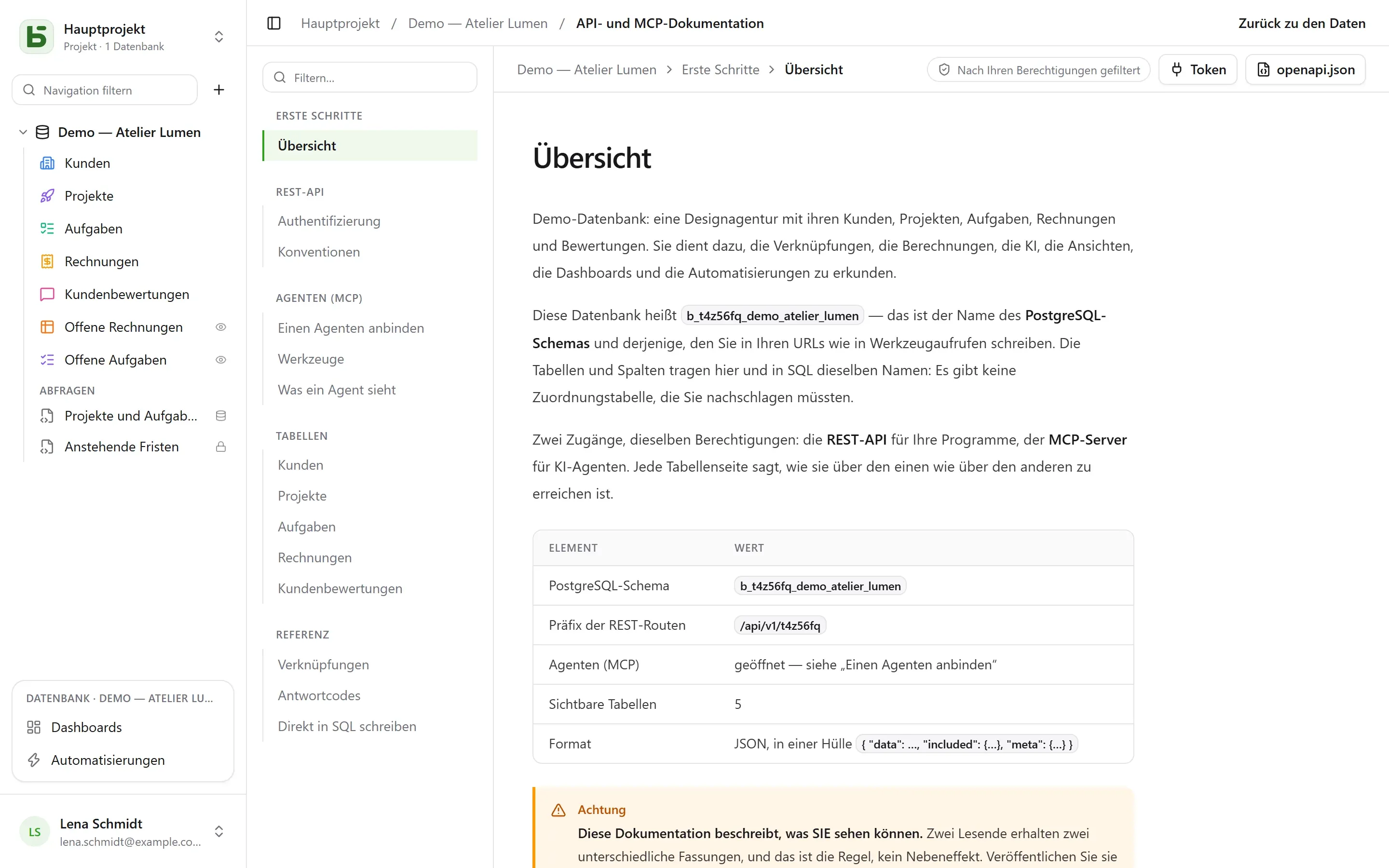 Die generierte Dokumentation einer Datenbank