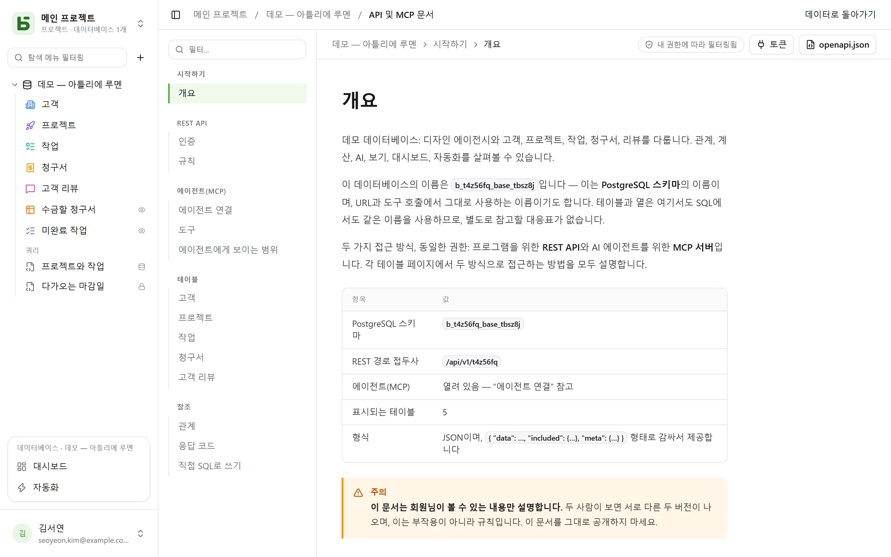 데이터베이스의 자동 생성 문서