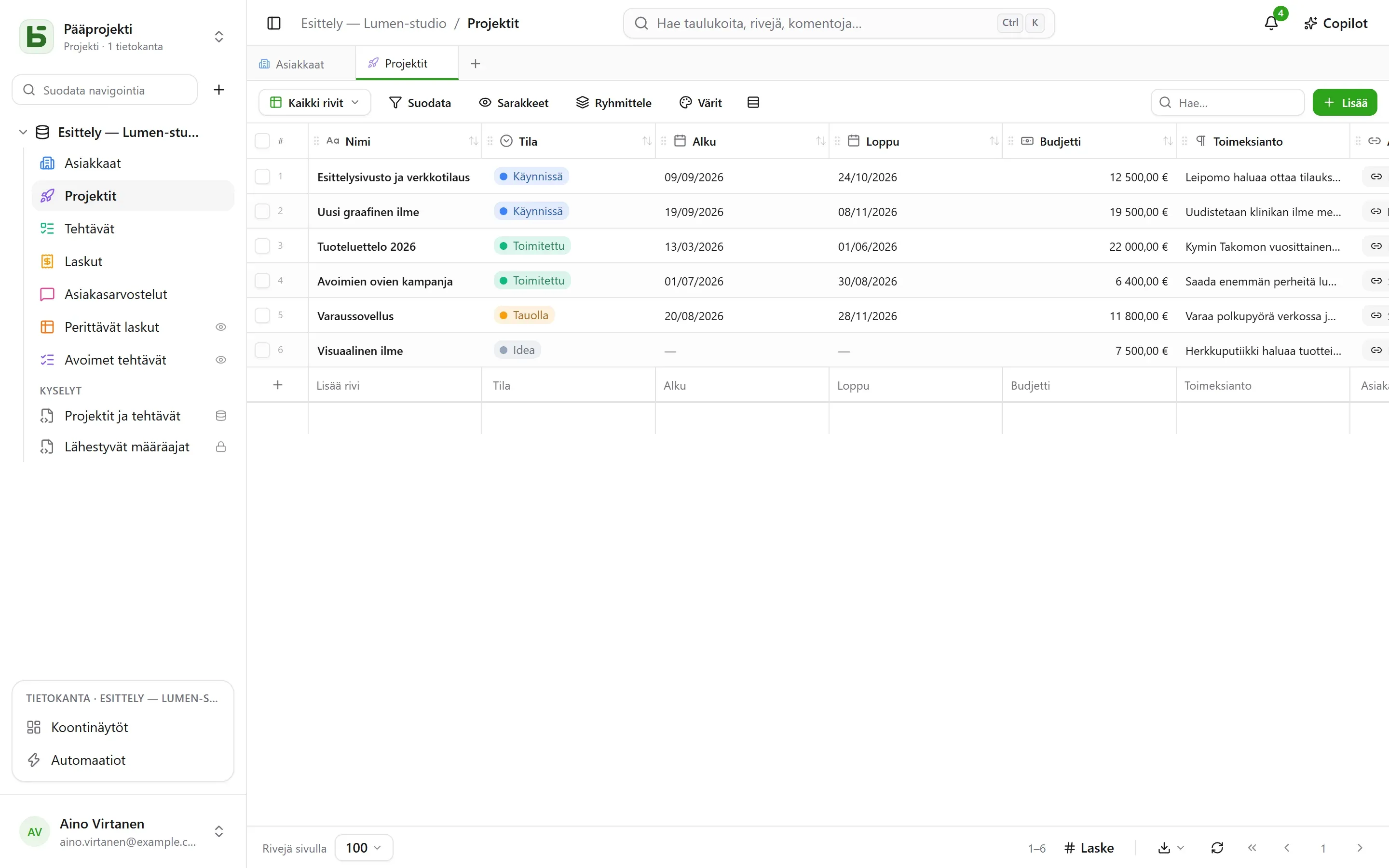Taulukon ruudukko basedb