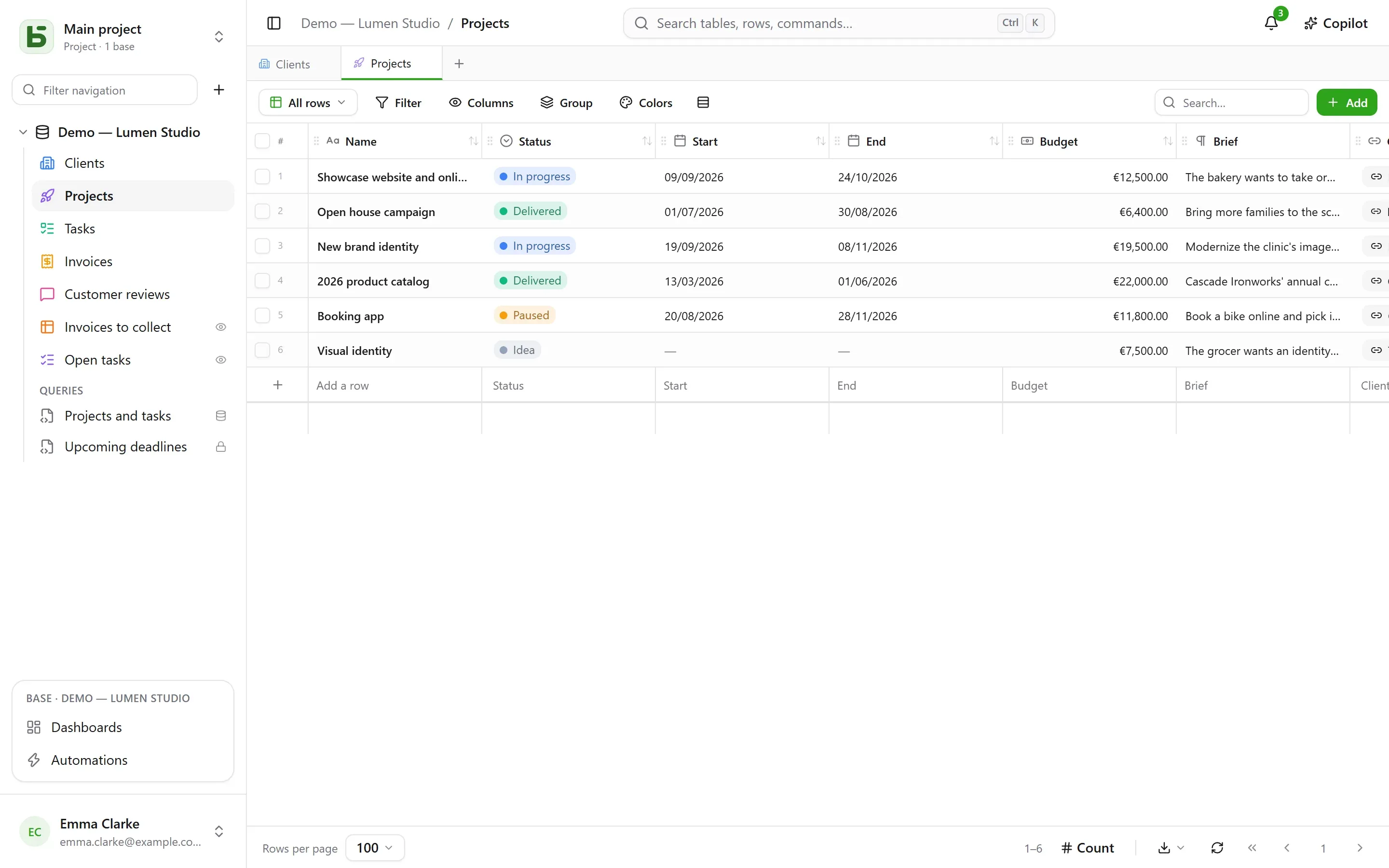 A table’s grid in basedb