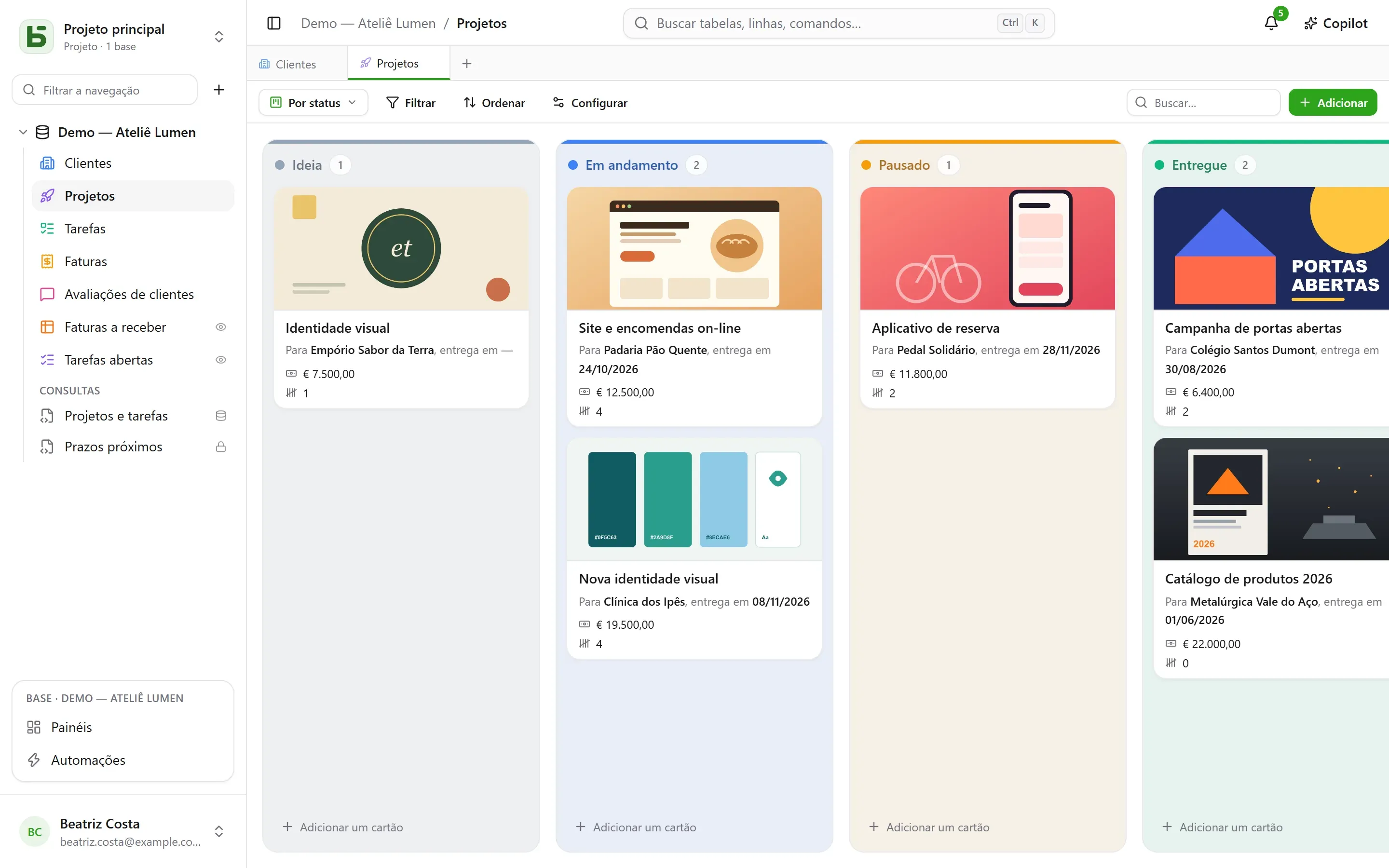 Um kanban por status