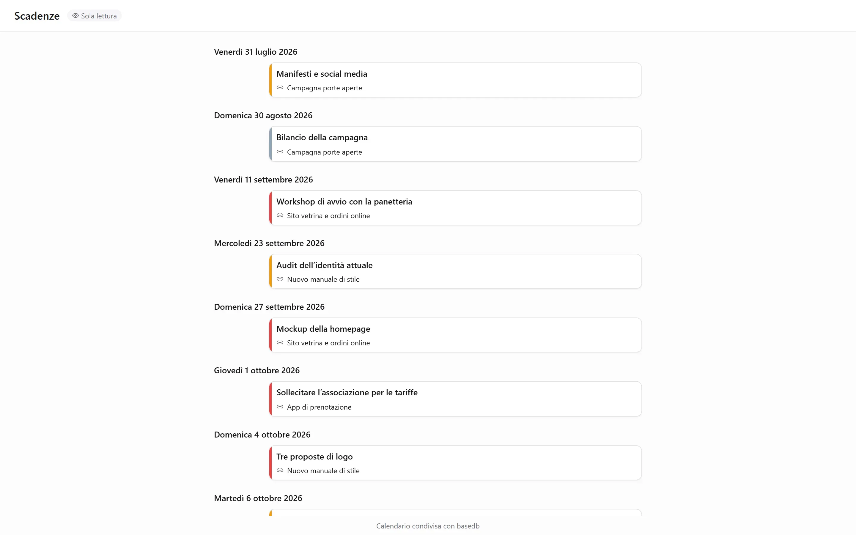 Lo stesso calendario, aperto dal suo link